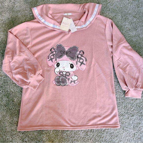 jfashion Api sanrio my melody goth lolita jk uniform pink sailor sweatshirt - Picture 4 of 6